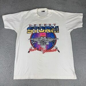 Vintage Desert Storm Feel The Thunder Fighter Jet Shirt Screen‎ Stars Xl Troops